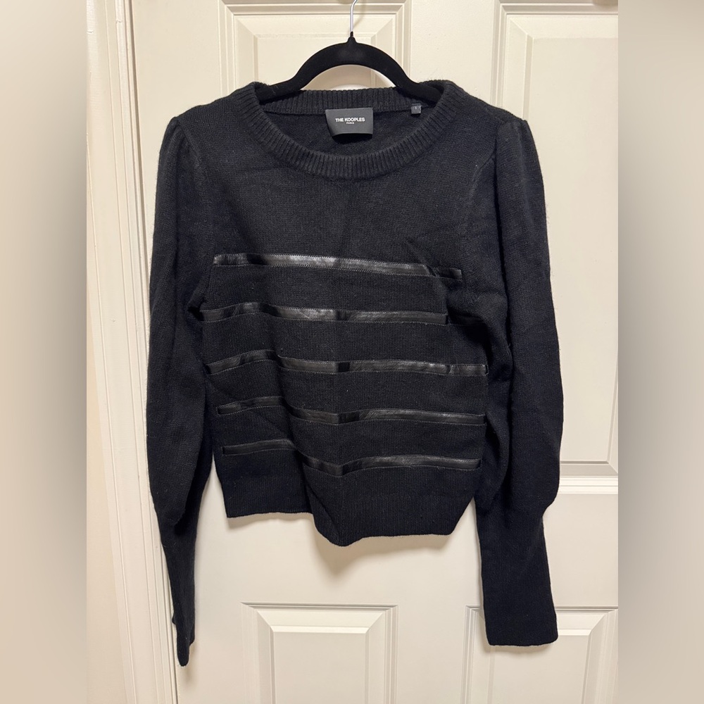 The Kooples Black Sweater with Leather Accents